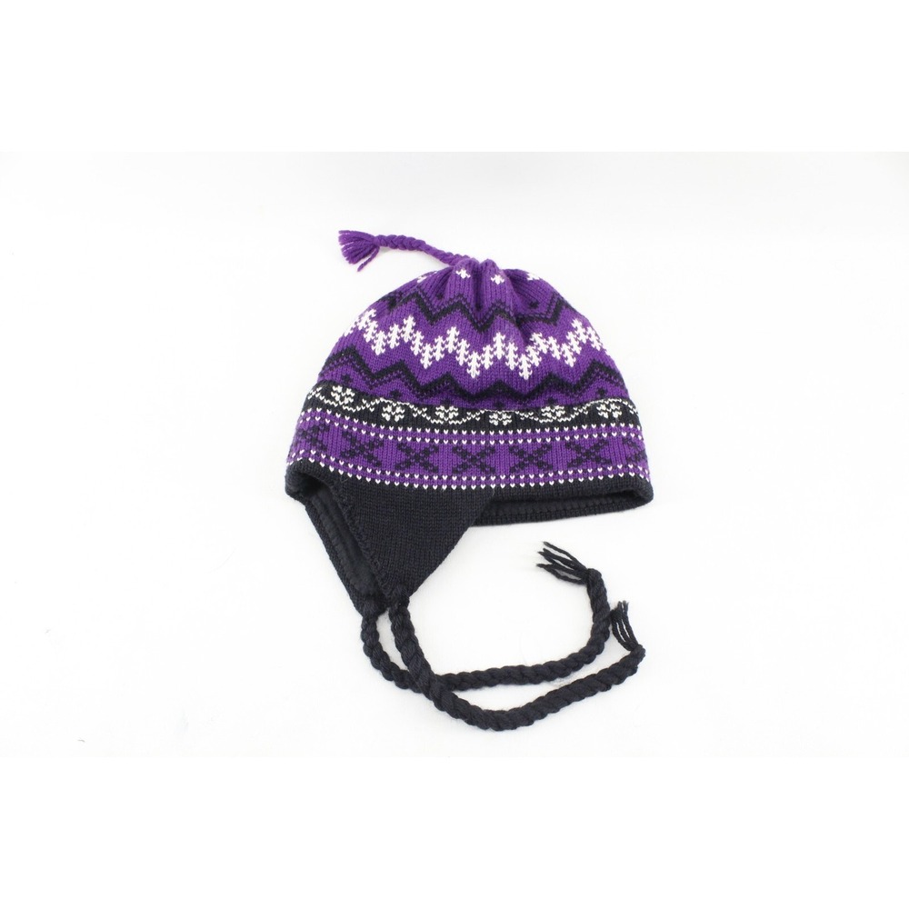 Vermont Originals Unisex Adult‎ Wool Hat Cap Beanie Ear Flaps Tassel Geometric